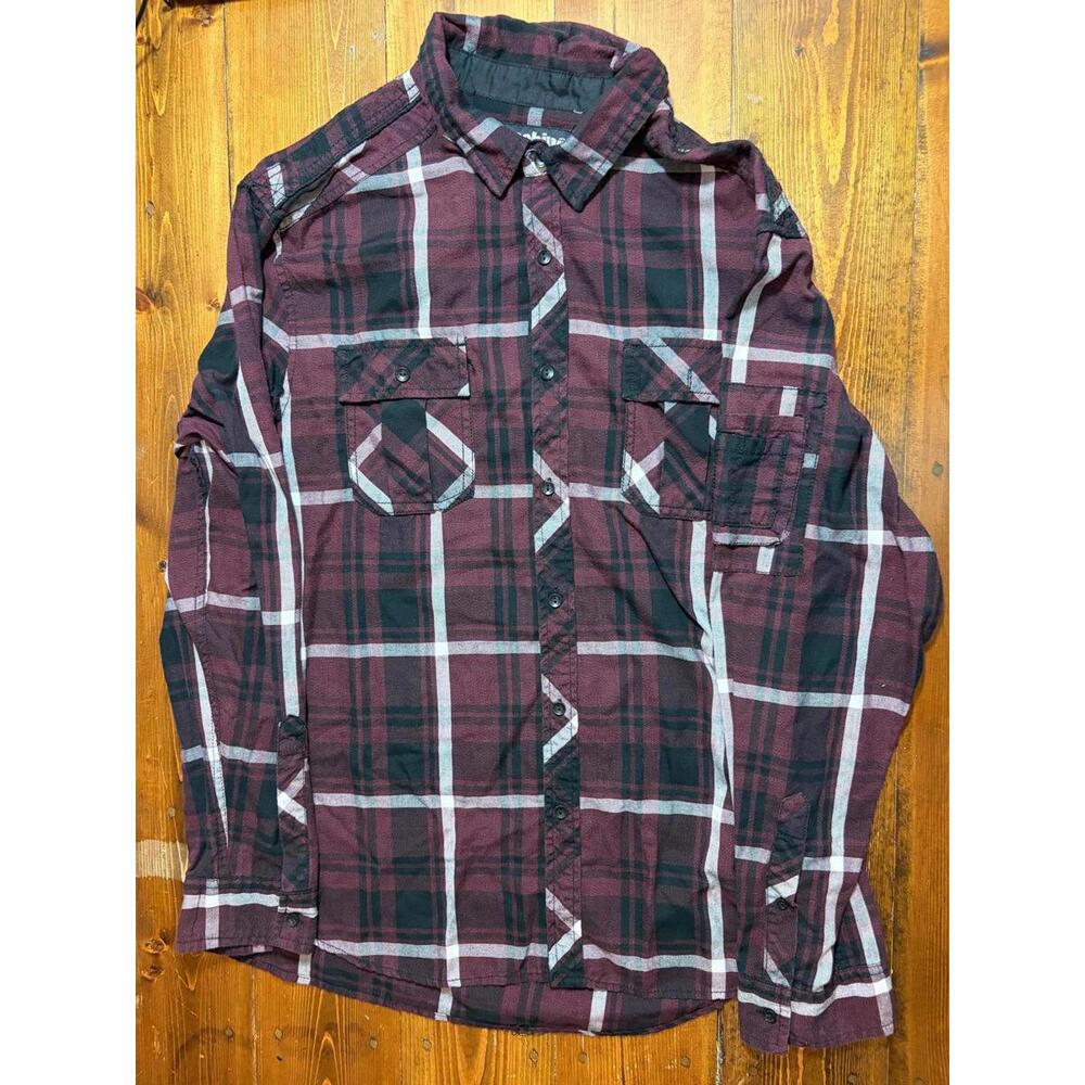 Machine Authentic Clothing XXL Plaid Shirt Burgundy Long Sleeve Button Up‎